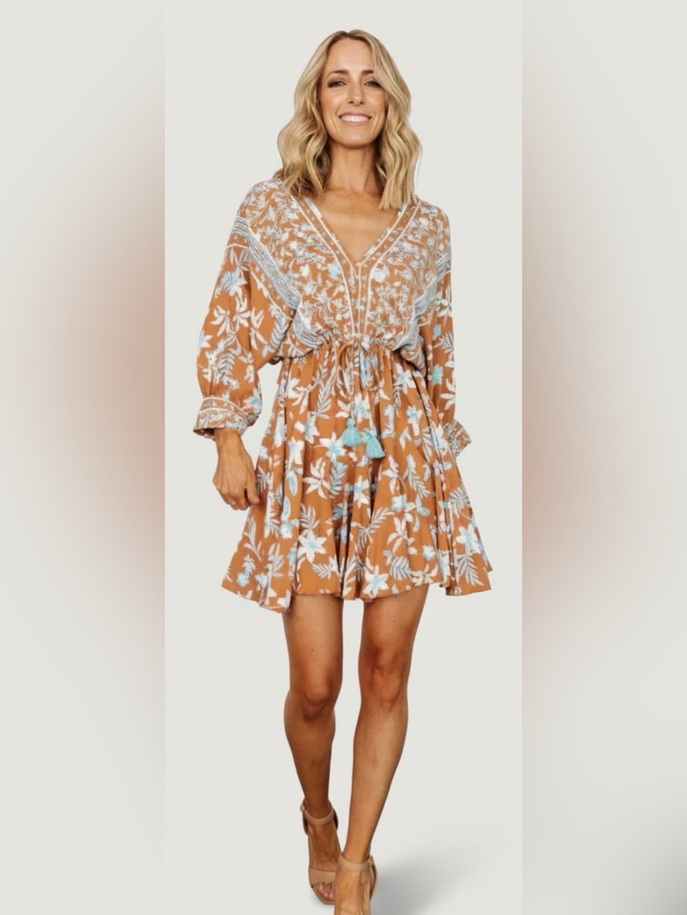 Baltic Born Adria Mini Dress- Blue/Camel